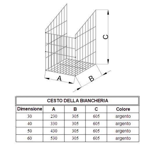 Cesto portabiancheria 60cm - Cromo