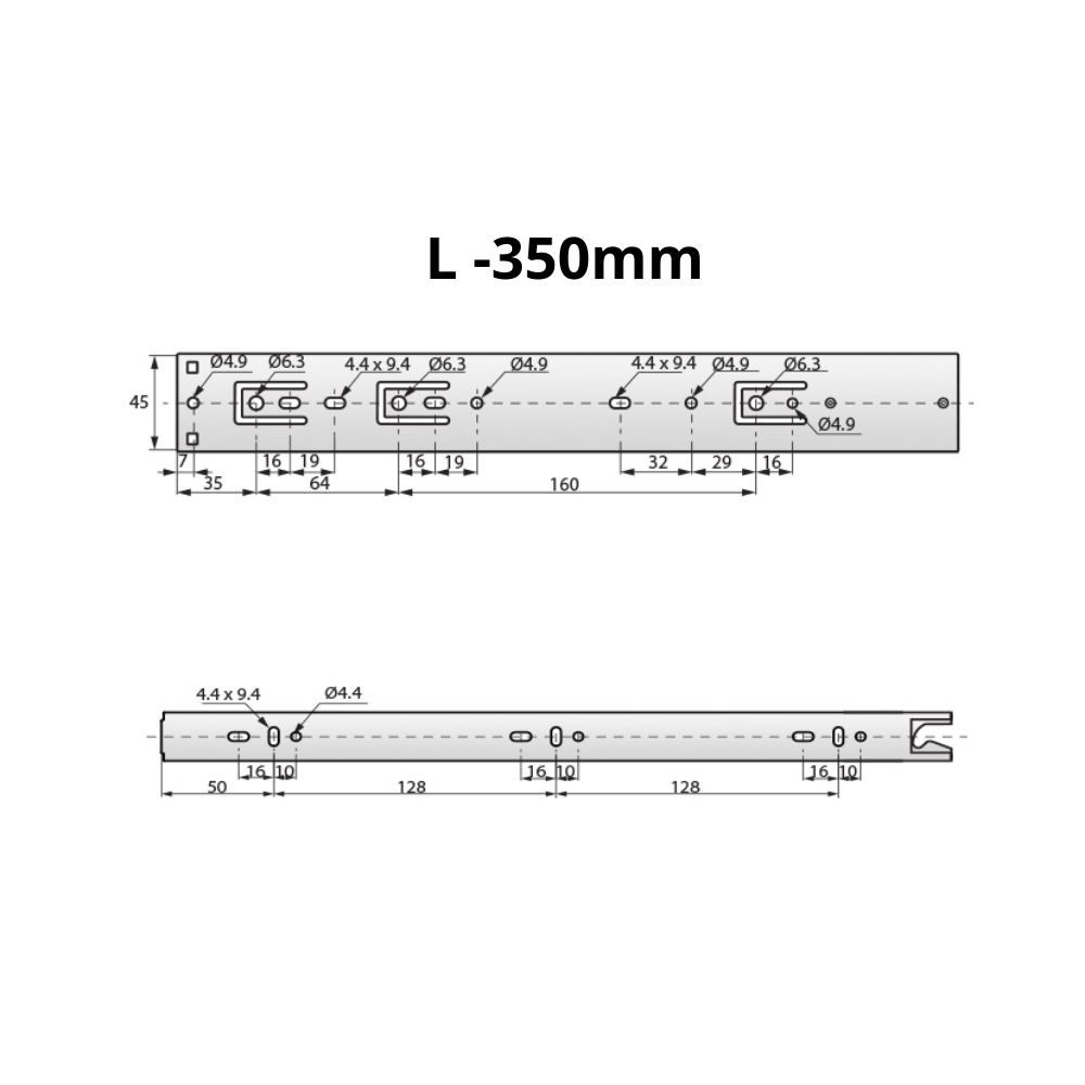 Guide per cassetti autoscaricamento 350mm - H45 (sinistra e destra)