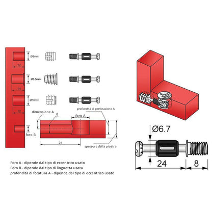 Viti di giunzione per mobili L24mm con Filettatura M6 (1000 pz)
