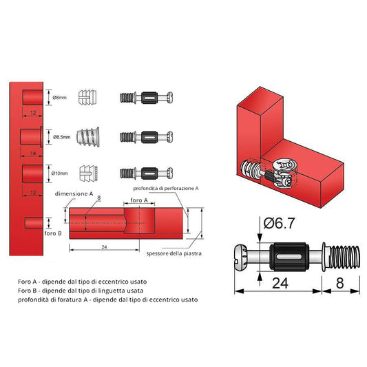 Viti di giunzione per mobili L24mm con Filettatura M6 (1000 pz)