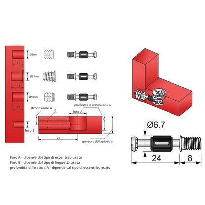 Vite di giunzione per mobili L24mm con Filettatura M6 (1 pz)