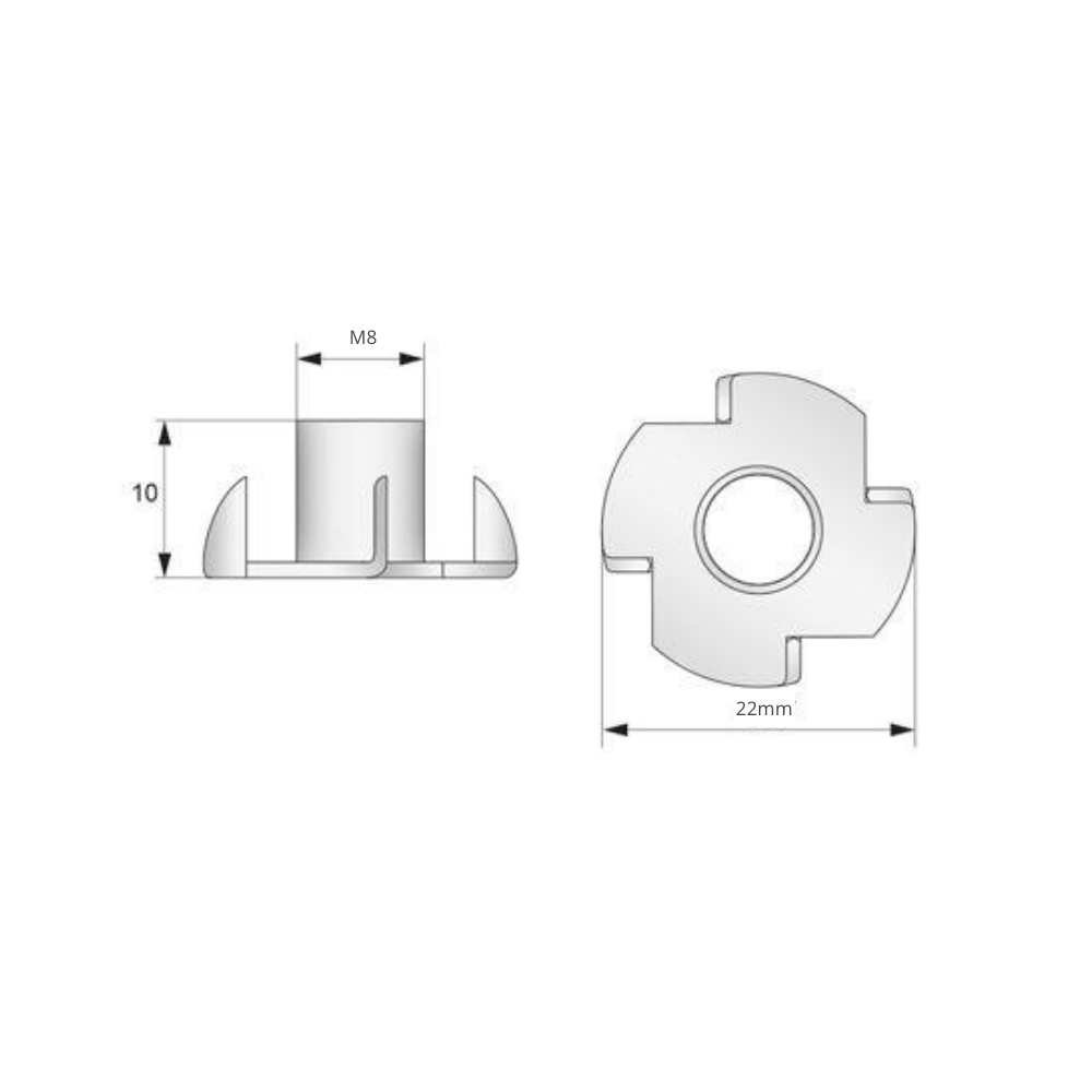 T Dadi a Quattro Punte M6/M8 (1000 pz)