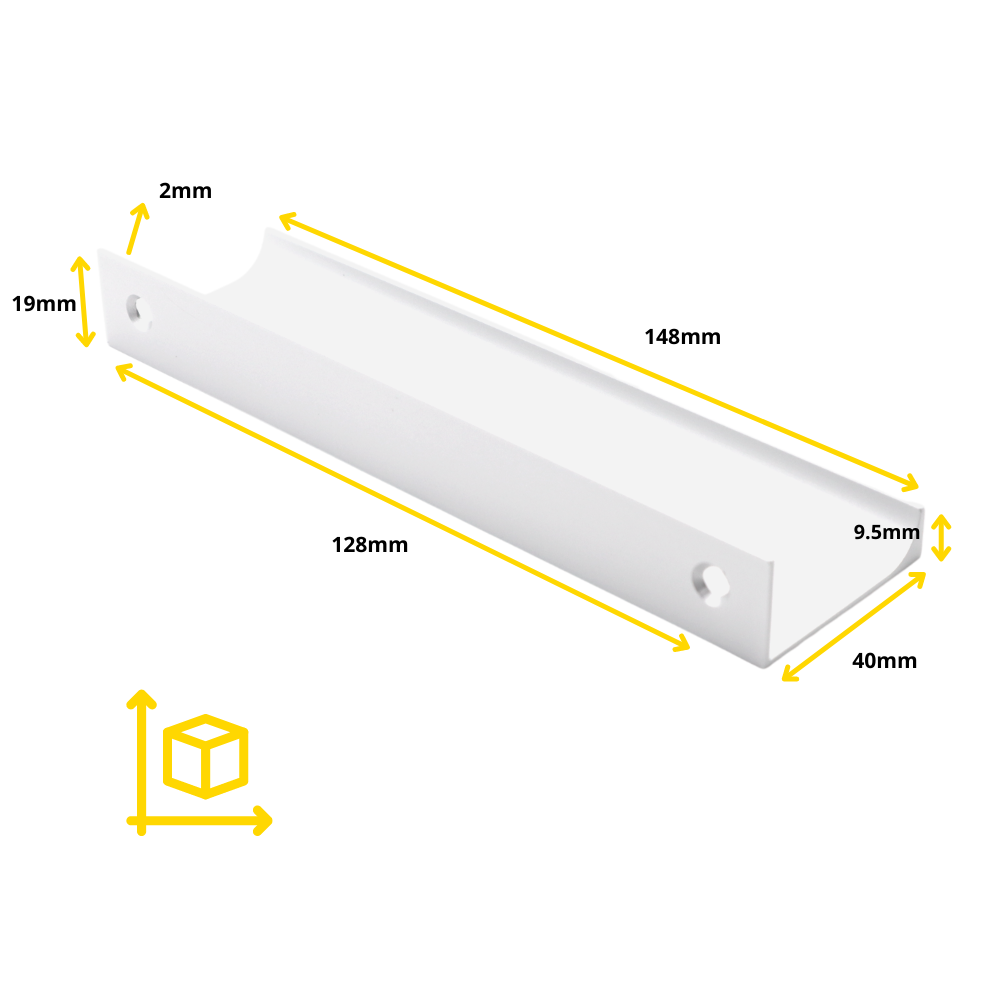 Maniglia per Mobili in Alluminio Bianco - 128mm (Lunghezze totali 148mm)