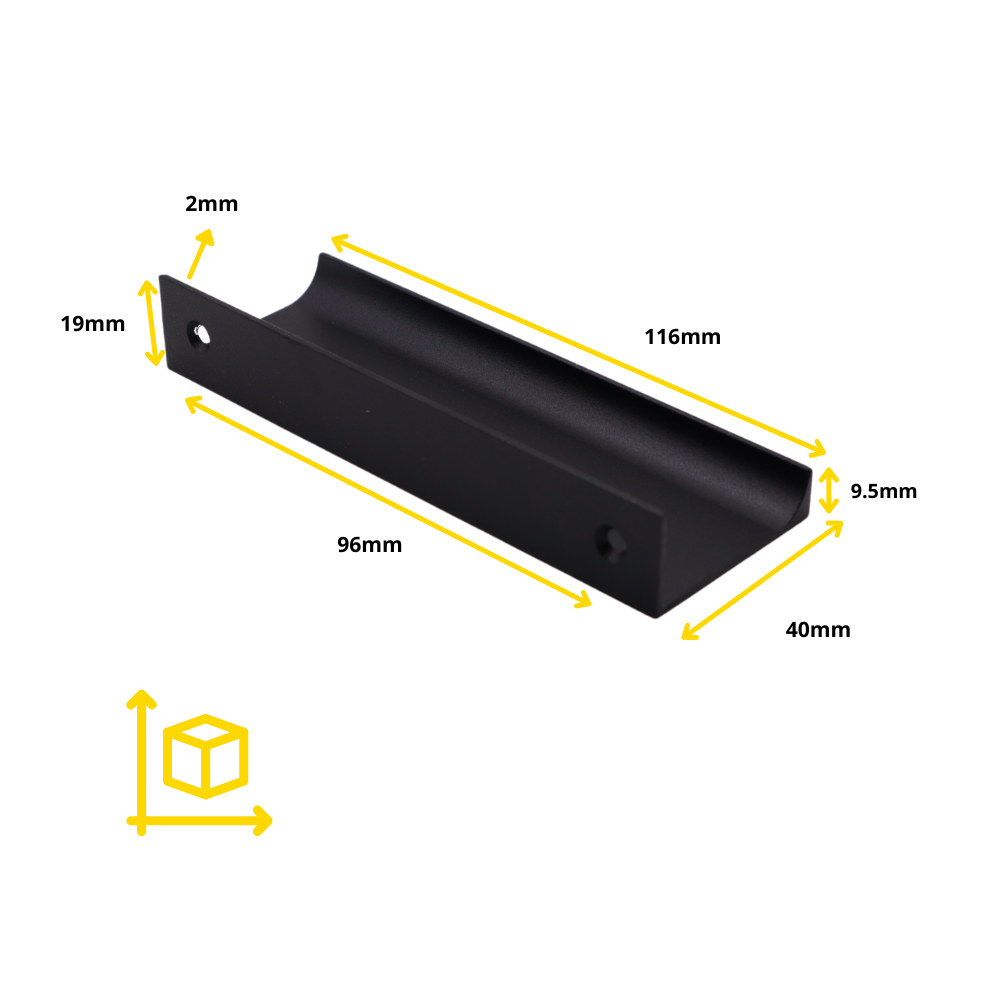 Maniglia per Mobili in Alluminio Nero - 96mm (Lunghezze totali 116mm)