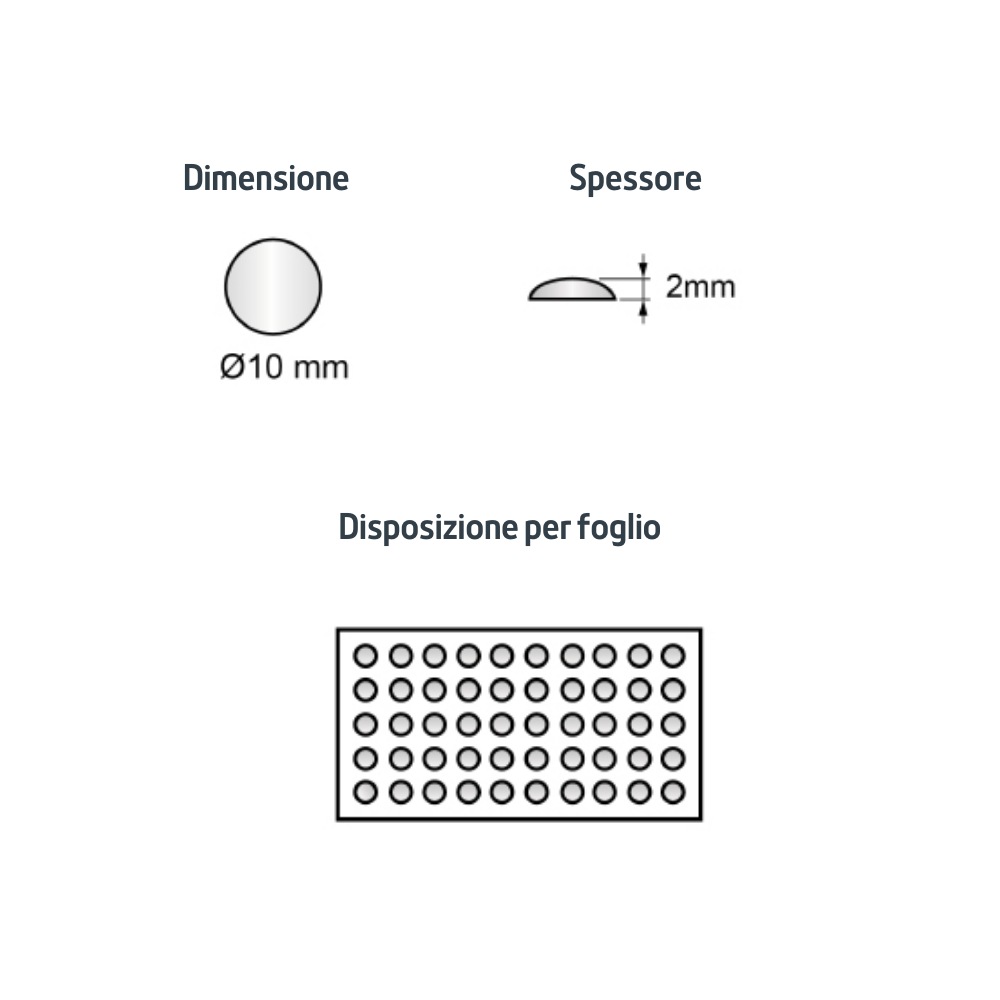 Paracolpi autoadesivi in silicone Ø10x2mm - 50 pezzi