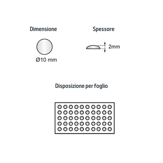 Paracolpi autoadesivi in silicone Ø10x2mm - 50 pezzi