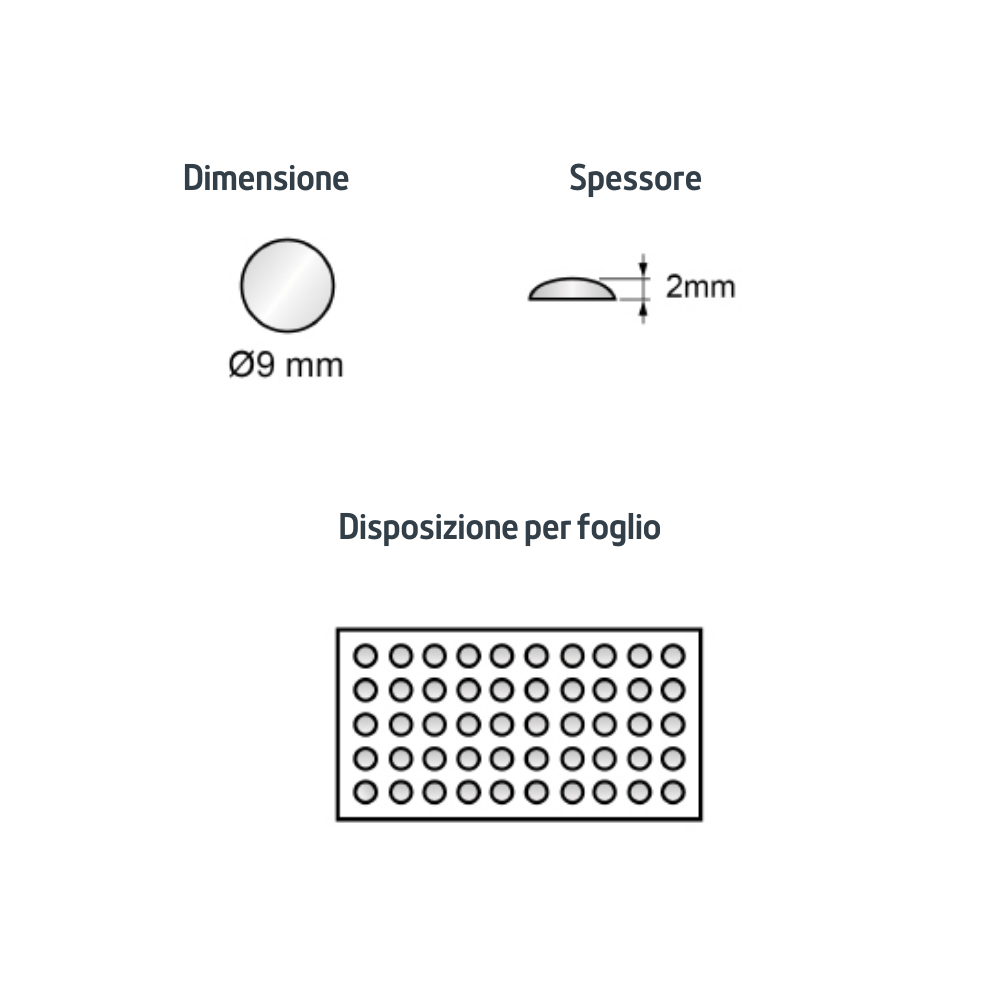 Paracolpi autoadesivi in silicone Ø9x2mm - 50 pezzi