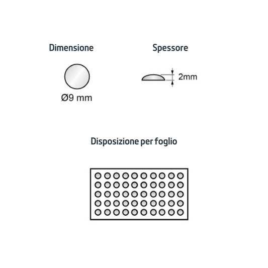 Paracolpi autoadesivi in silicone Ø9x2mm - 50 pezzi