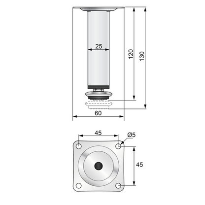 Piedini per Mobili regolabili 25x25mm - Altezza 120mm Raso