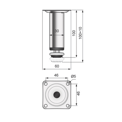Piedini per mobili altezza 100mm - Cromo