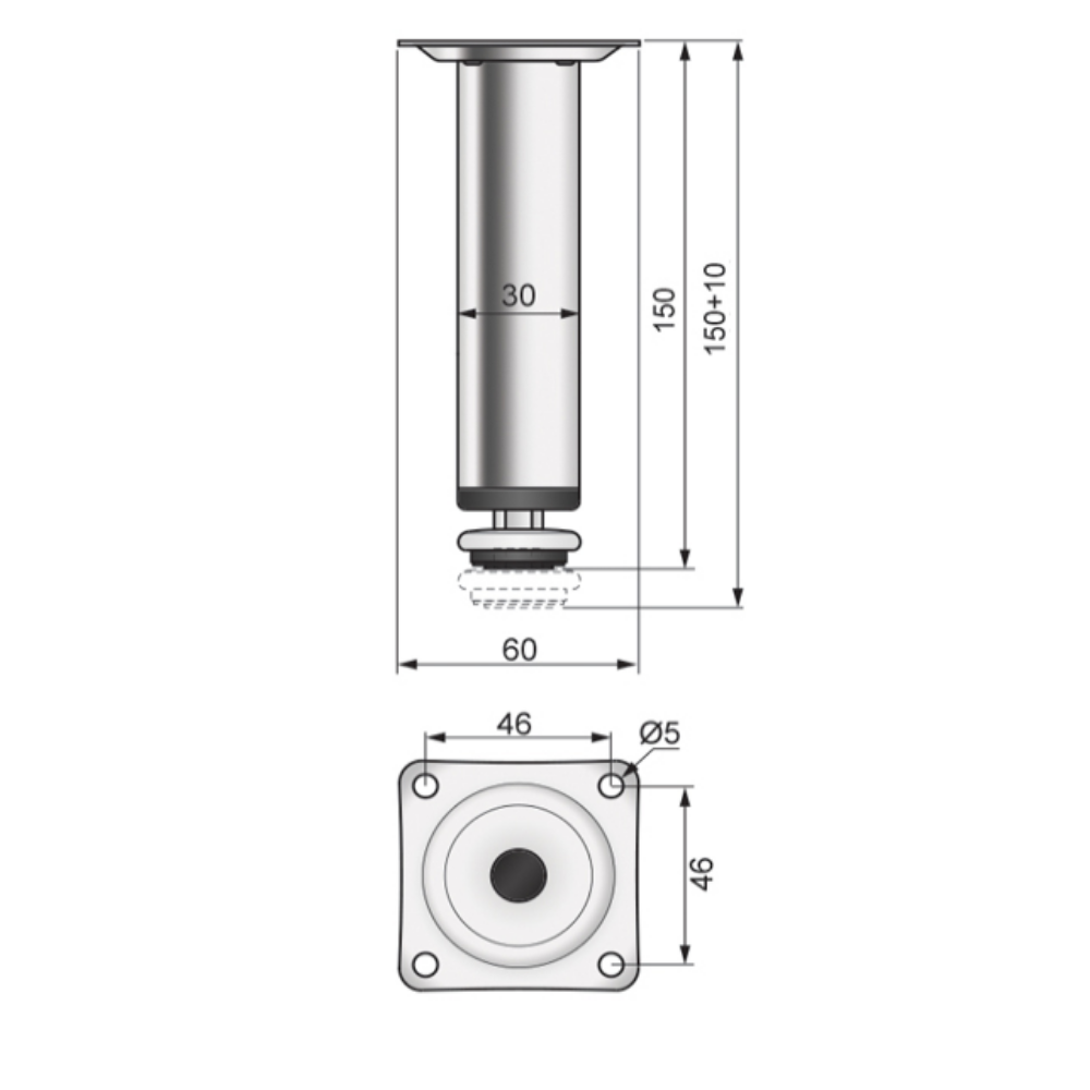 Piedini per mobili altezza 150mm - Cromo