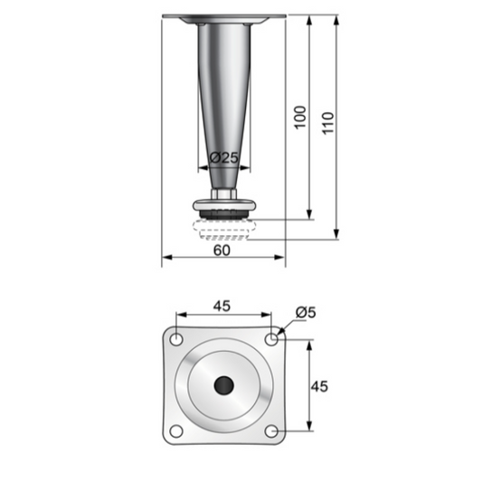 Piedini per mobili conico altezza 100mm - Raso