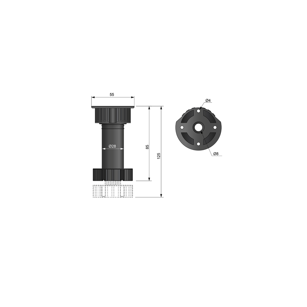 Piedini per mobili cucina in plastica - altezza 100mm - Nero