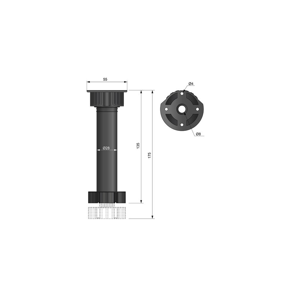 Piedini per mobili cucina in plastica - altezza 150mm - Nero