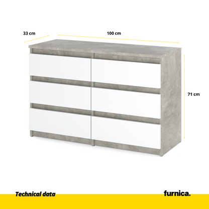GABRIEL - Cassettiera a 6 cassetti - Credenza per camera da letto - Calcestruzzo / Bianco opaco