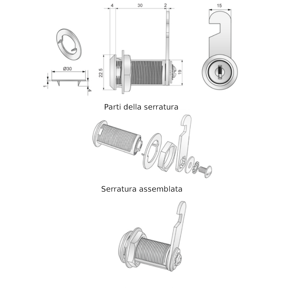 Serratura per cassetta postale con gancio a camma 19x30mm, Cromo