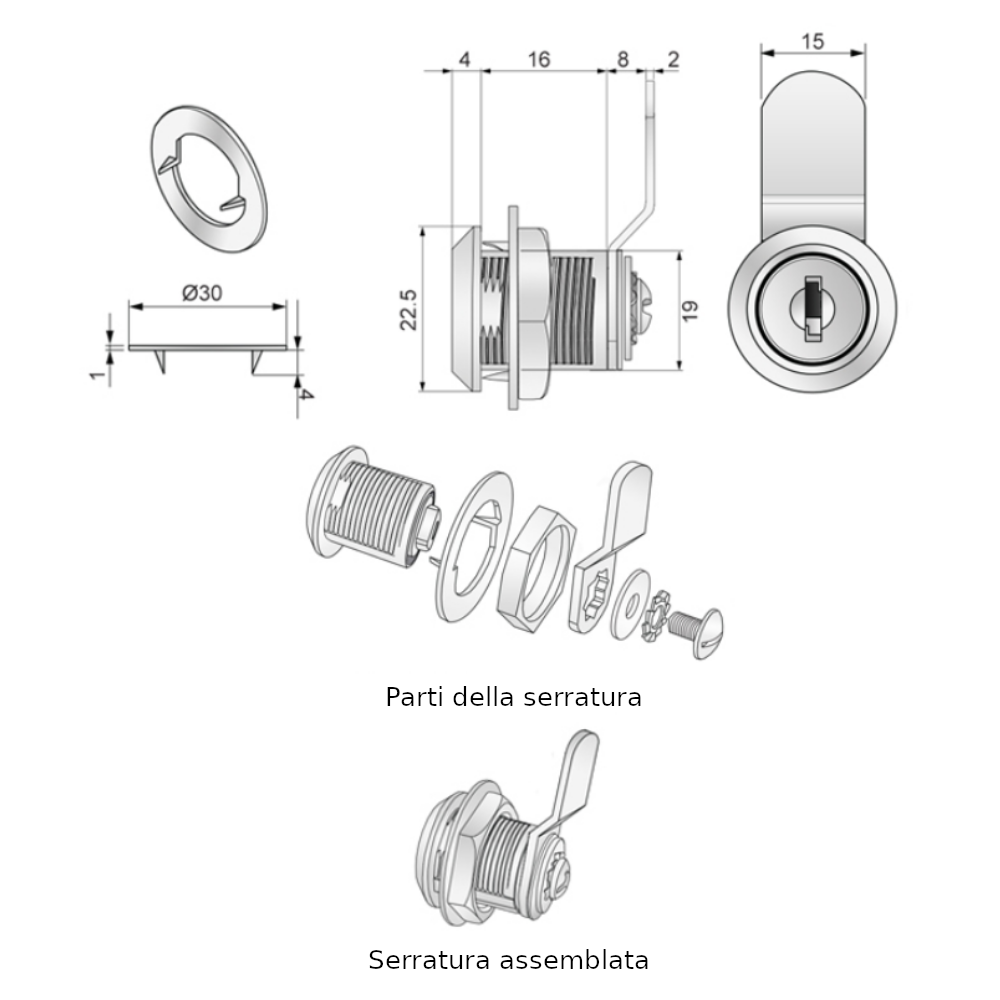 Serratura per cassetta postale con piastra a camma piegata 19x16mm, Cromo