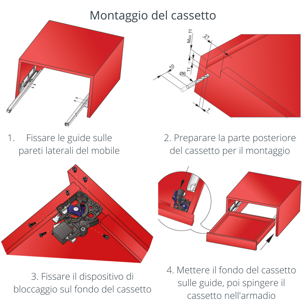 Sistemi per cassetti ammortizzate 3/4 estrazione (sinistra e destra) 450mm