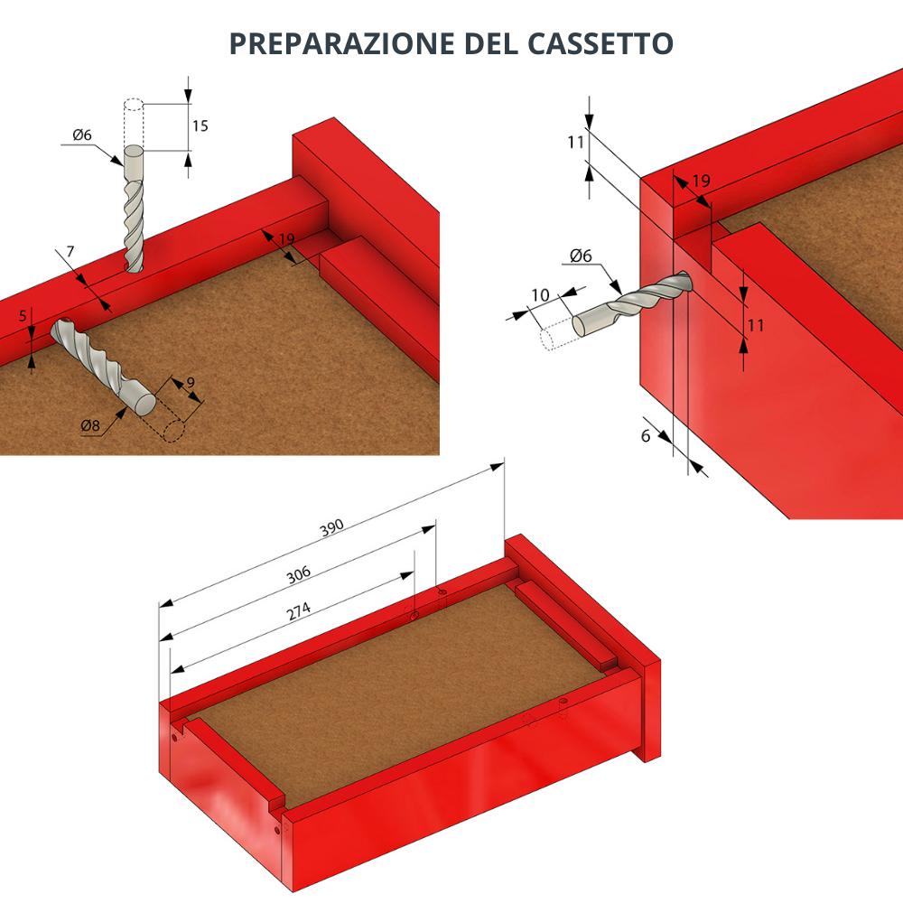 Sistemi per cassetti ammortizzate (sinistra e destra) 400mm