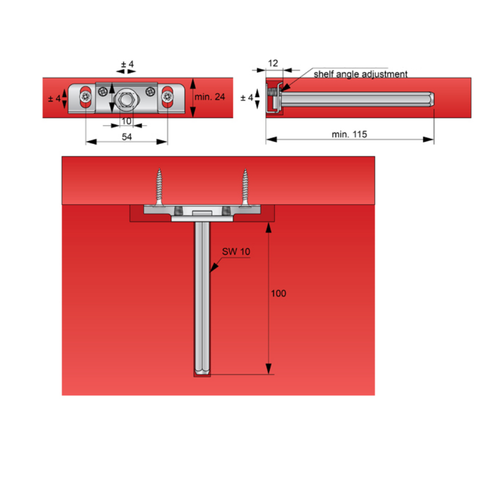 Supporto per mensole a scomparsa - 24mm