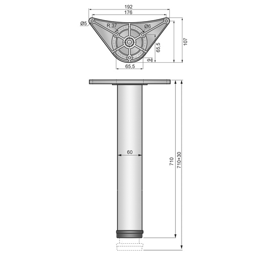 Piedini per Mobili 710mm con Piastre di Fissaggio - Nero