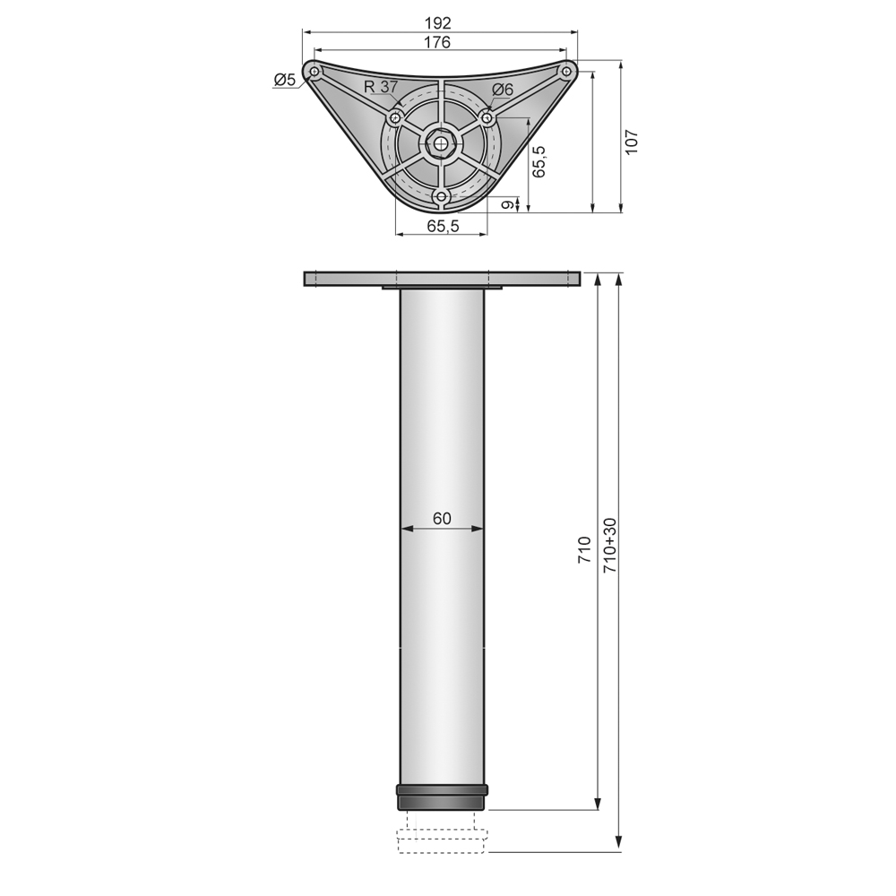 Piedini per Mobili regolabili nero 710mm - Altezza 100mm - Furnica