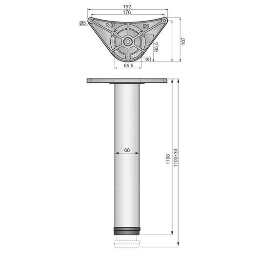 Piedini per Mobili 1100mm con Piastre di Fissaggio - Alluminio