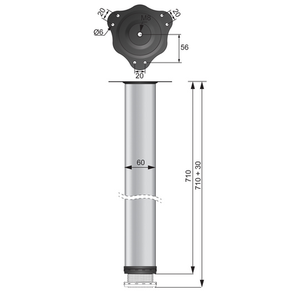 Piedini per Mobili 710mm con acciaio Piastre di Fissaggio - Alluminio