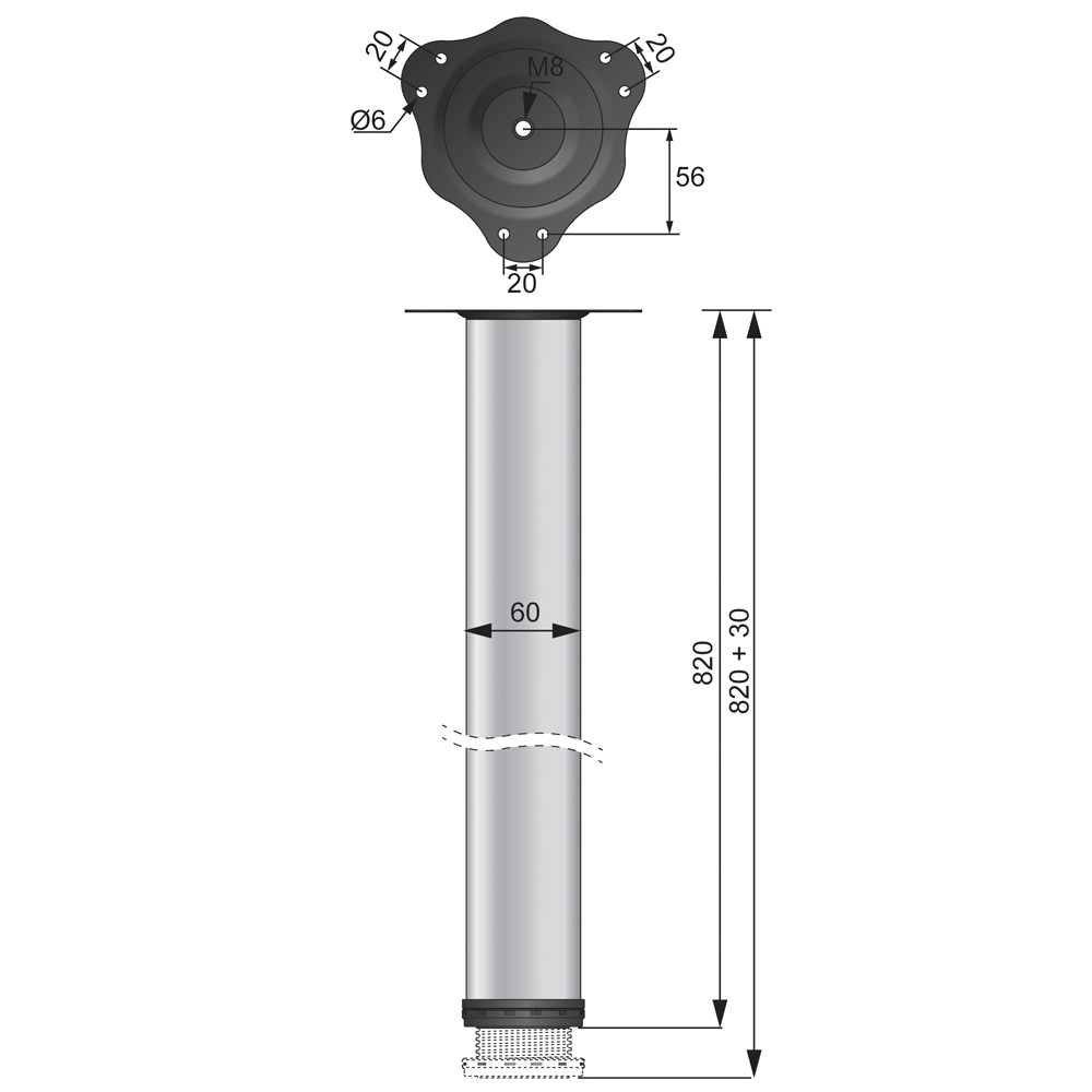 Piedini per Mobili 820mm con acciaio Piastre di Fissaggio - Bianco