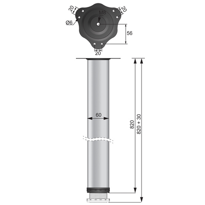 Piedini per Mobili 820mm con acciaio Piastre di Fissaggio - Nero