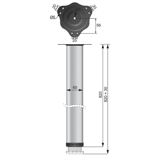 Piedini per Mobili 820mm con acciaio Piastre di Fissaggio - Nero