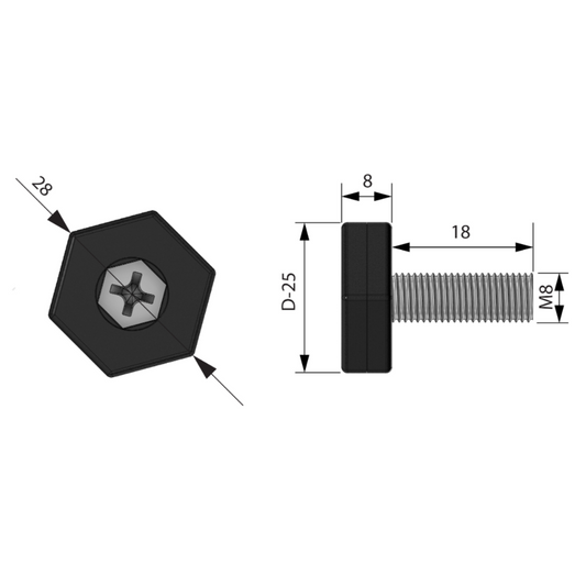 Viti Regolabili per Piedini - M8 Nero