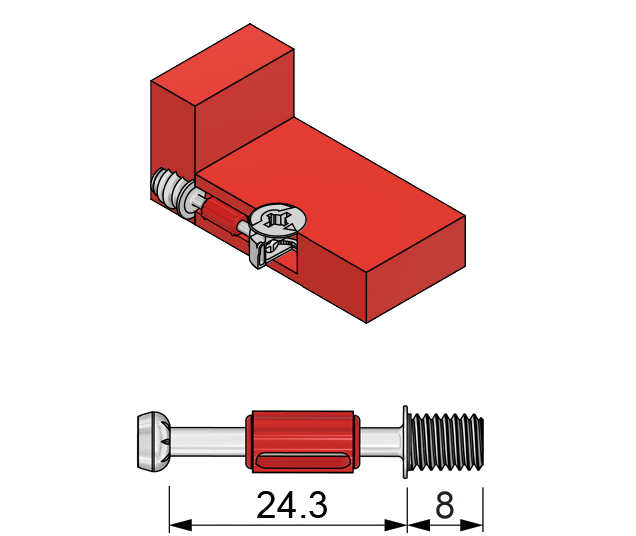 Viti di giunzione per mobili L28mm con Filettatura M6 (100 pz)