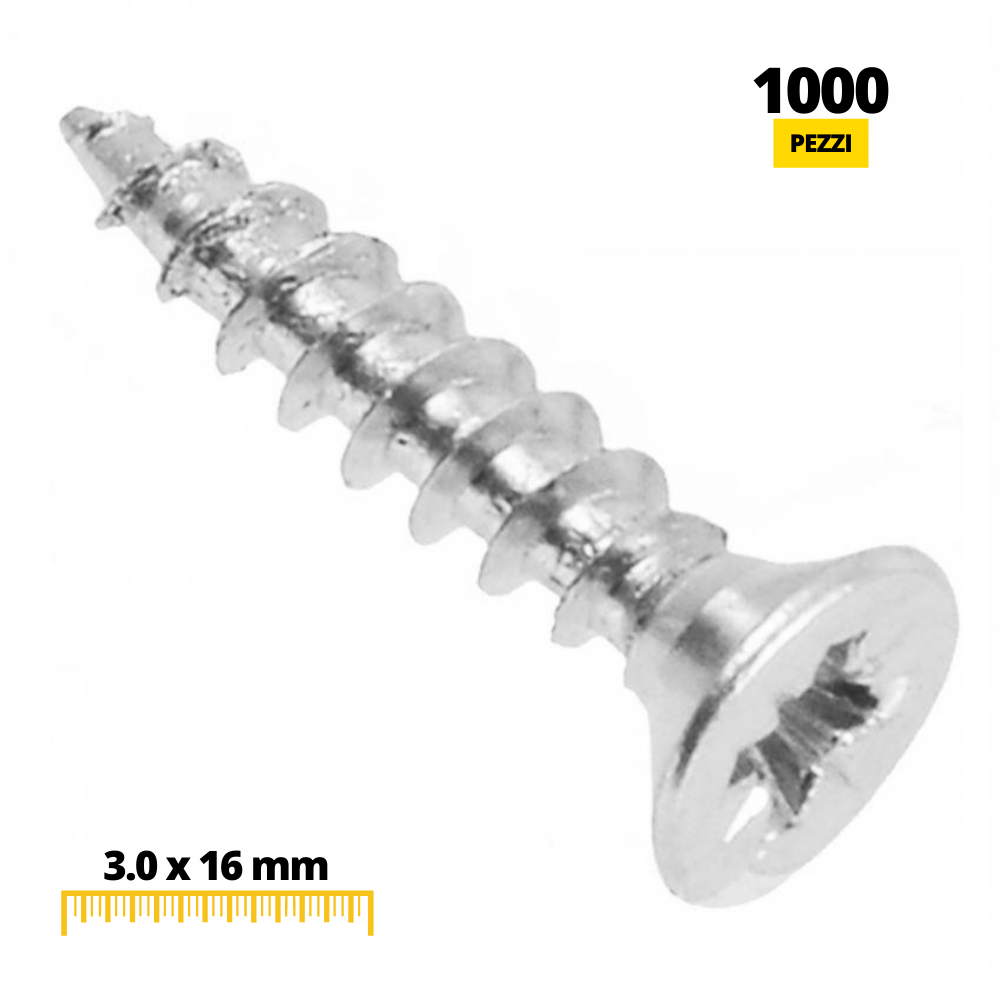 Viti per legno PZ1 3.0x16mm Zinco bianco (1000 pz)