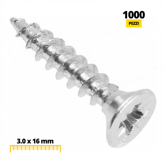 Viti per legno PZ1 3.0x16mm Zinco bianco (1000 pz)
