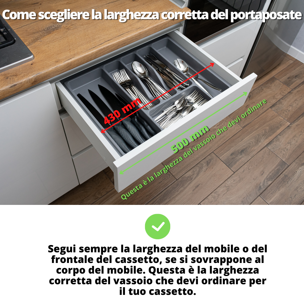 Portaposate per cassetti 500mm - Profondità: 490mm - Bianco