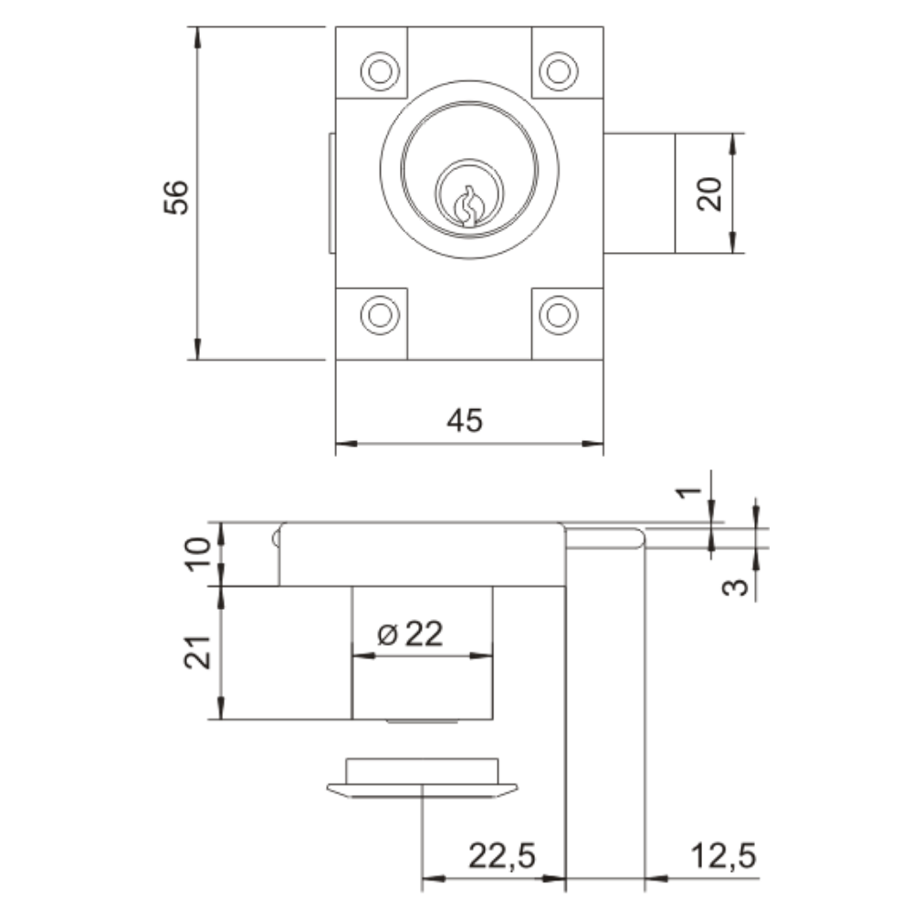 Serratura per mobili 22x21mm
