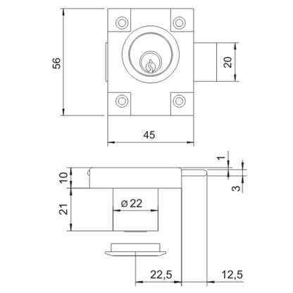 Serratura per mobili 22x21mm