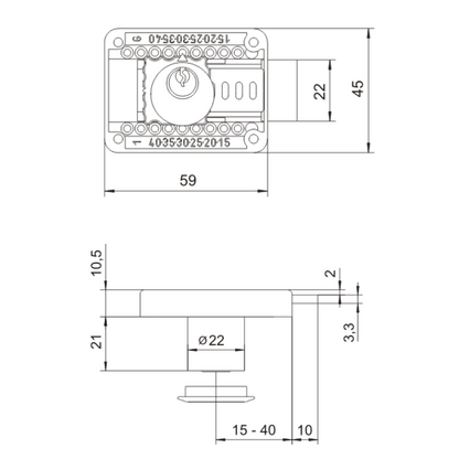 Serratura regolabile per mobili 22x21mm