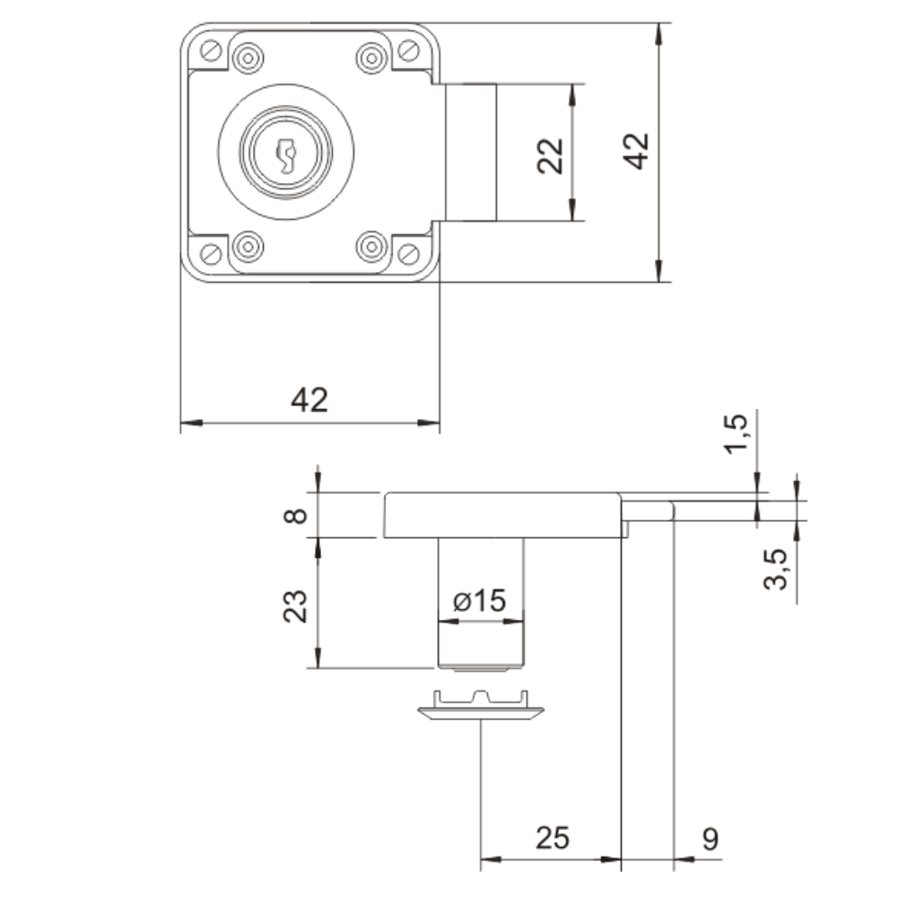 Serratura per mobili 15x23mm