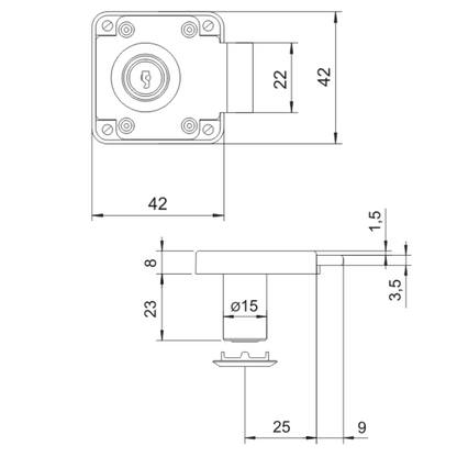 Serratura per mobili 15x23mm