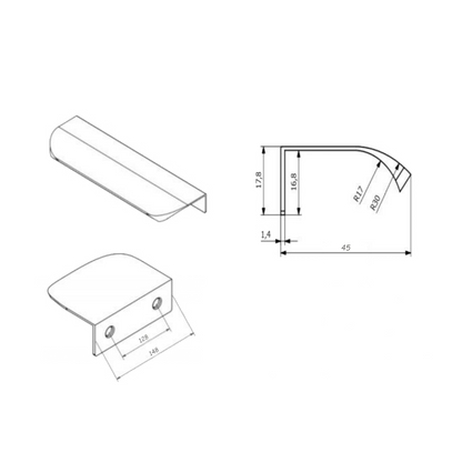 Maniglia per Mobili a profilo tondo Alluminio - 128mm (Lunghezze totali 148mm)