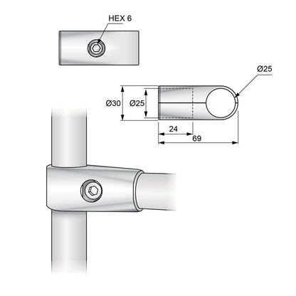 Connettore a braccio singolo per asta appendiabiti 25mm - Cromo NTP 