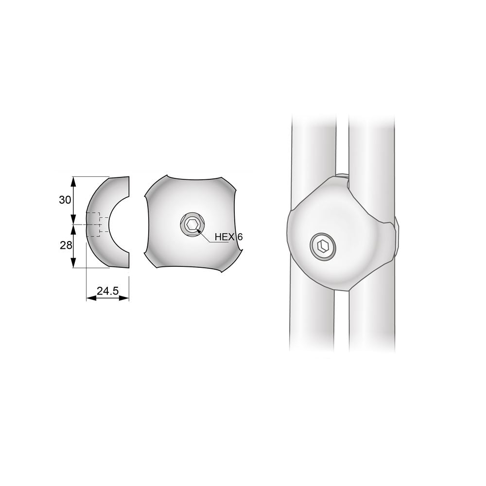 Connettore a sfera parallela per asta appendiabiti 25mm - Cromo NTP 