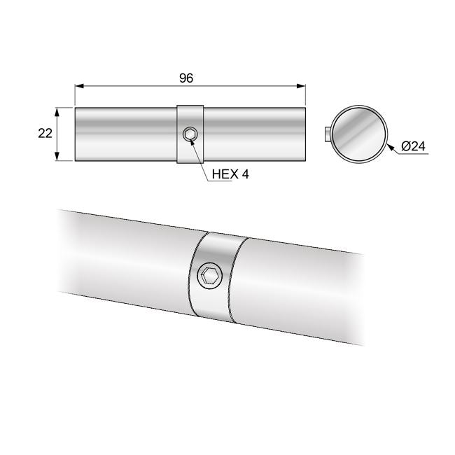 Connettore per tubo per asta appendiabiti 25mm - Cromo NTP 