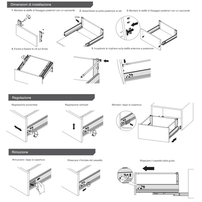 Sistemi per cassetti ammortizzate Alto - Altezza 185mm - Argento 500mm