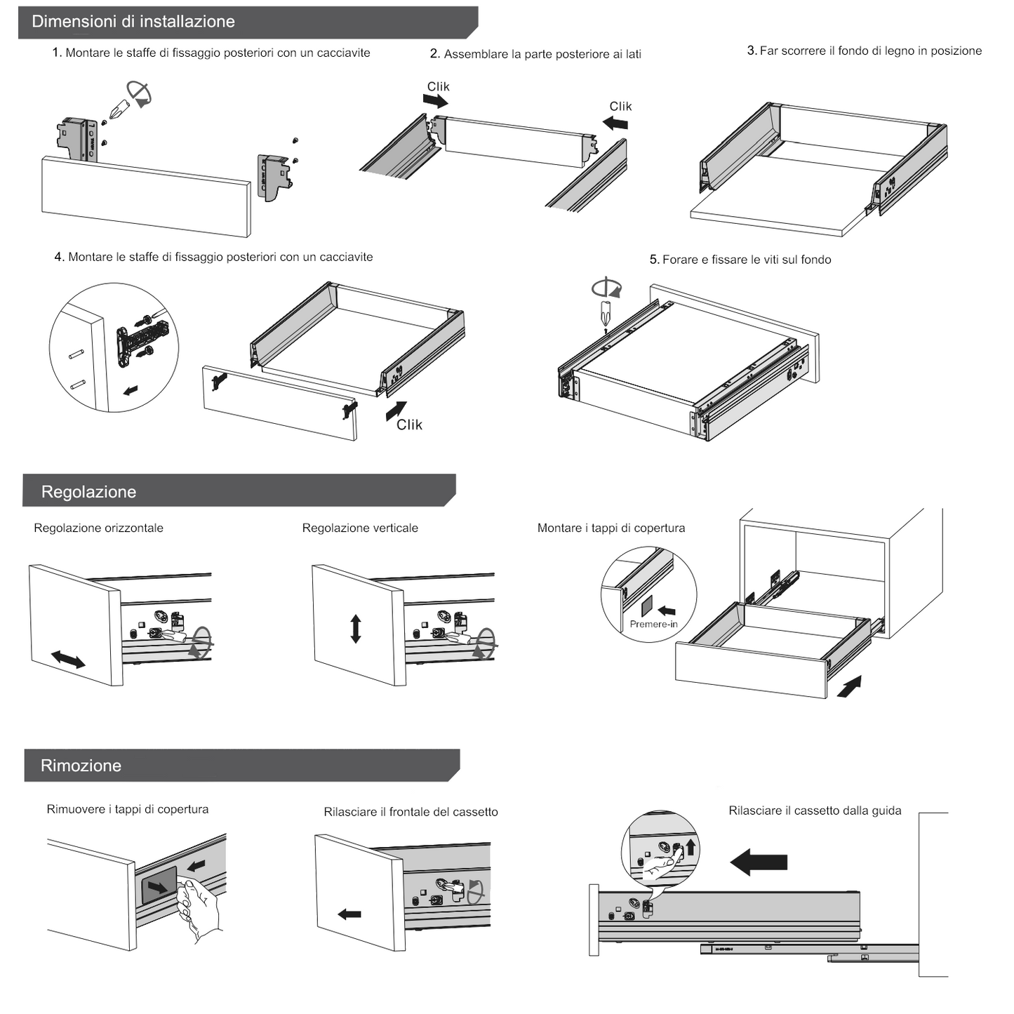 Sistemi per cassetti ammortizzate Baso - Altezza 68mm - Bianco 400mm