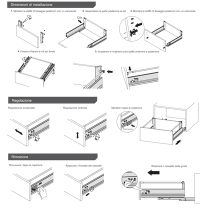Sistemi per cassetti ammortizzate Mezzo - Altezza 142mm - Bianco 300mm