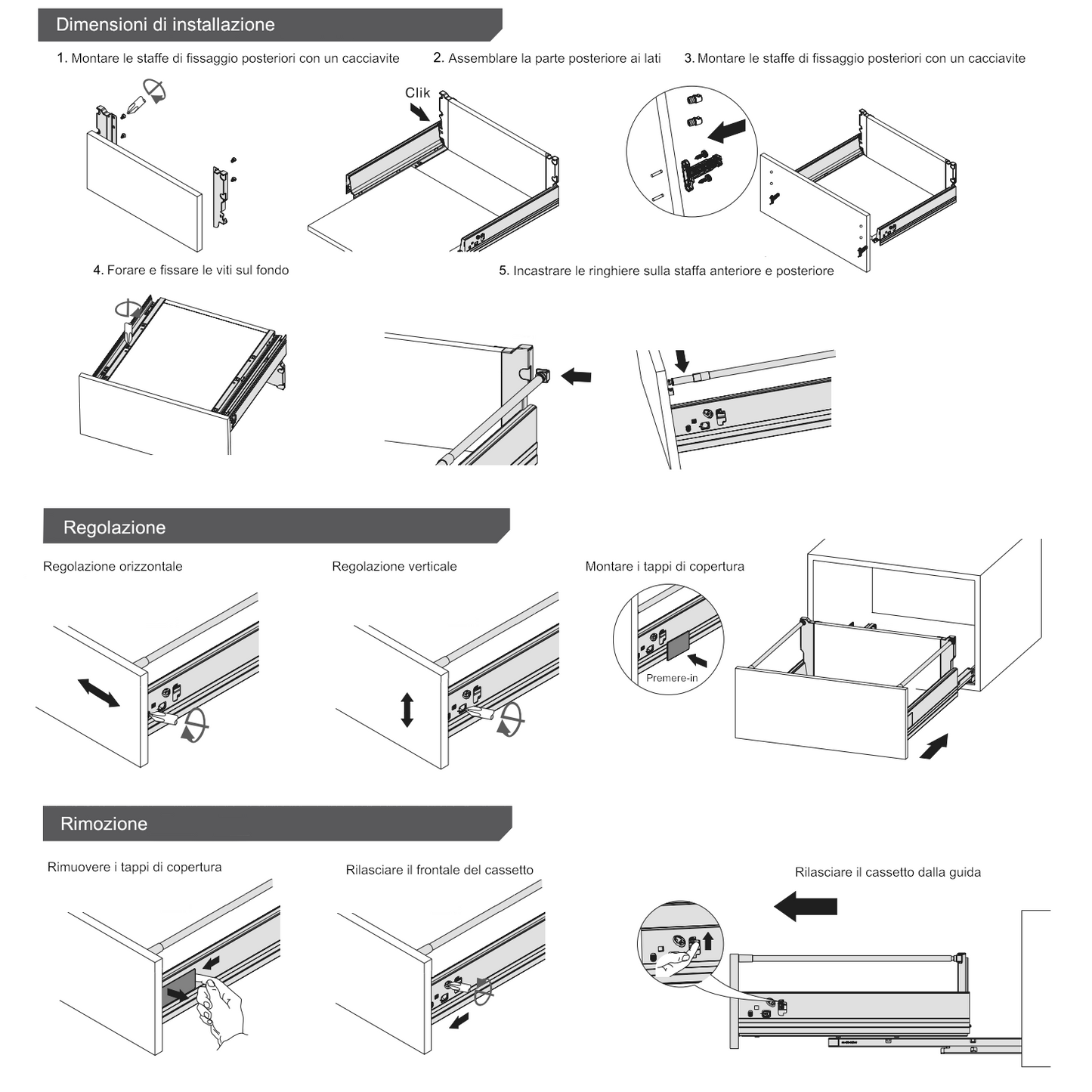 Sistemi per cassetti ammortizzate Mezzo - Altezza 142mm - Argento 500mm