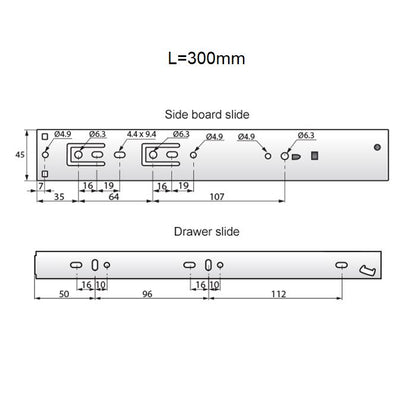 Guide per cassetti ammortizzate 300mm - H45 (sinistra e destra) NTP 